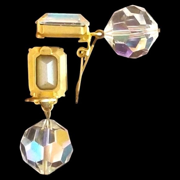 ⭐️ Les Bernard Vintage '80's Aurora Borealis Statement Clip-on Earrings - Picture 4 of 6